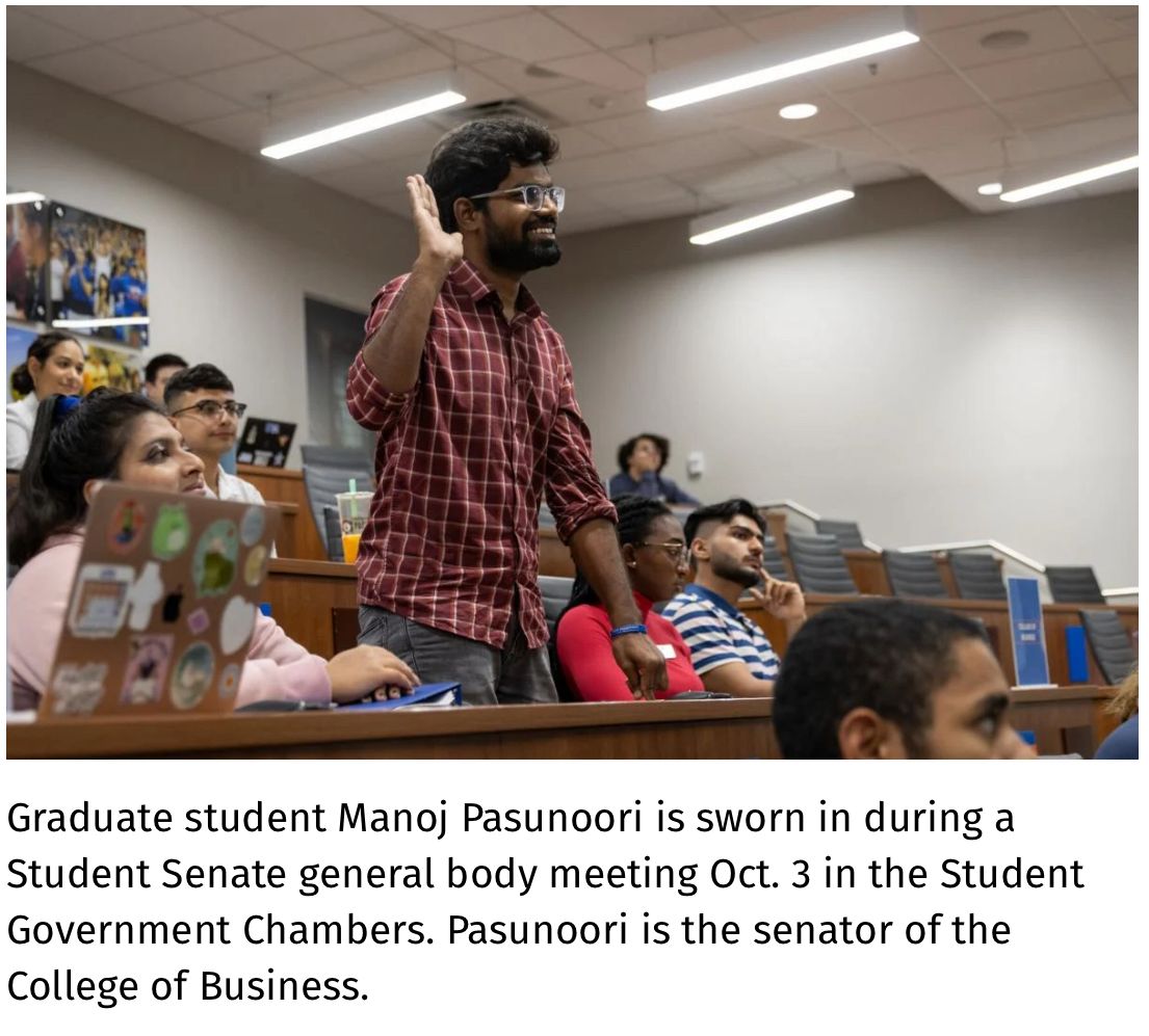 Manoj Pasunoori sworn in as Student Senator at UTA College of Business